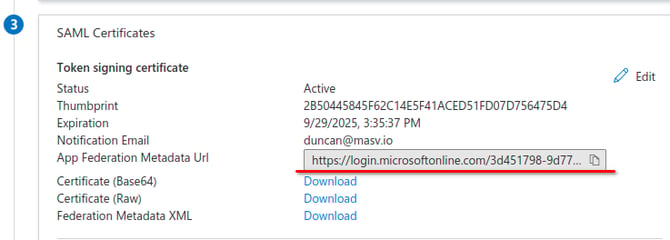 Azure AD SAML certificate example