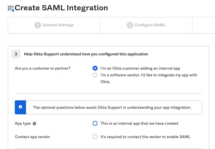 Create SAML integration Okta step 3