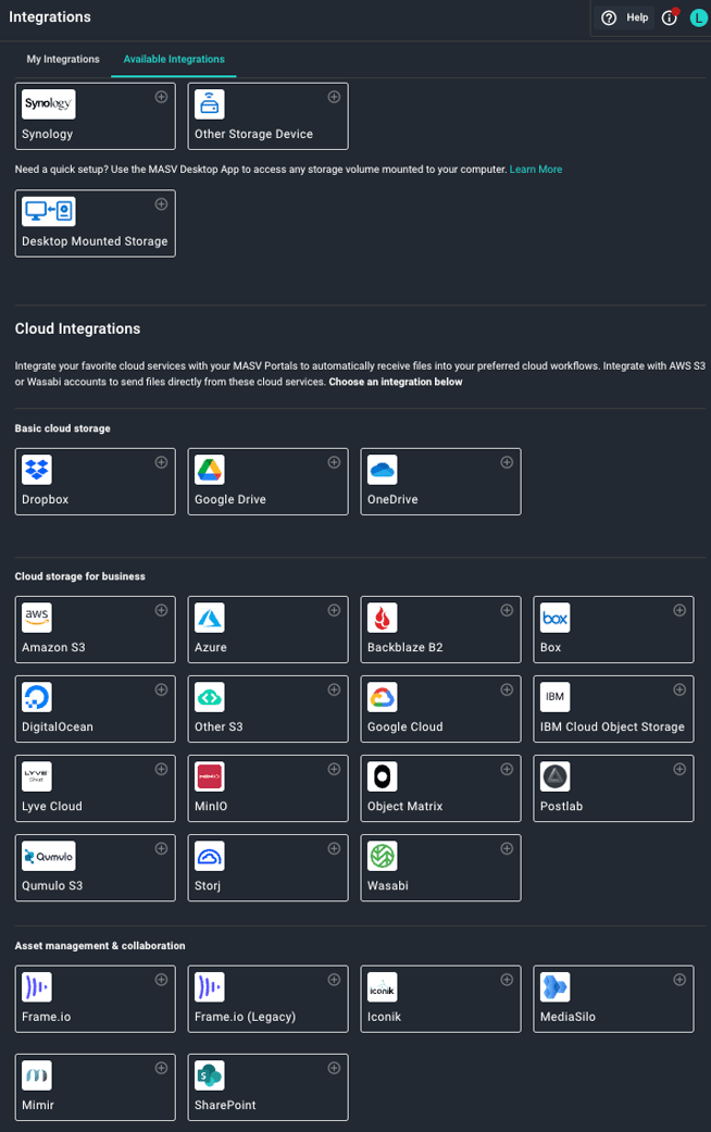 masv-available-integrations