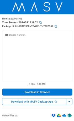 Screen capture of a MASV download page.