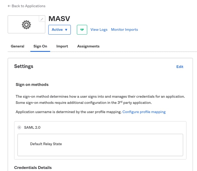 Okta sign on settings