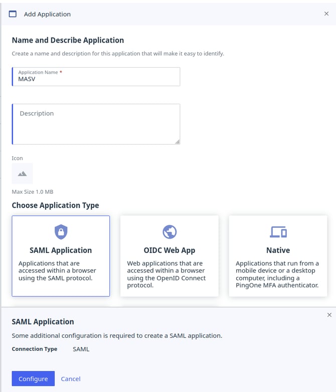 PingOne SAML application type