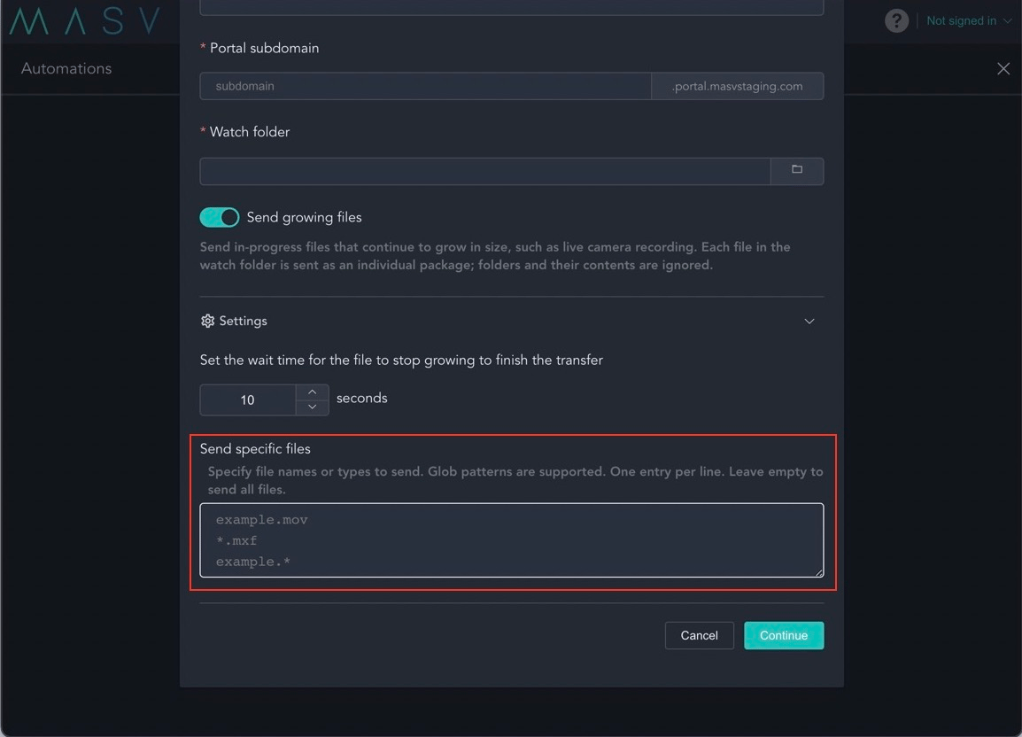How to send growing files with MASV