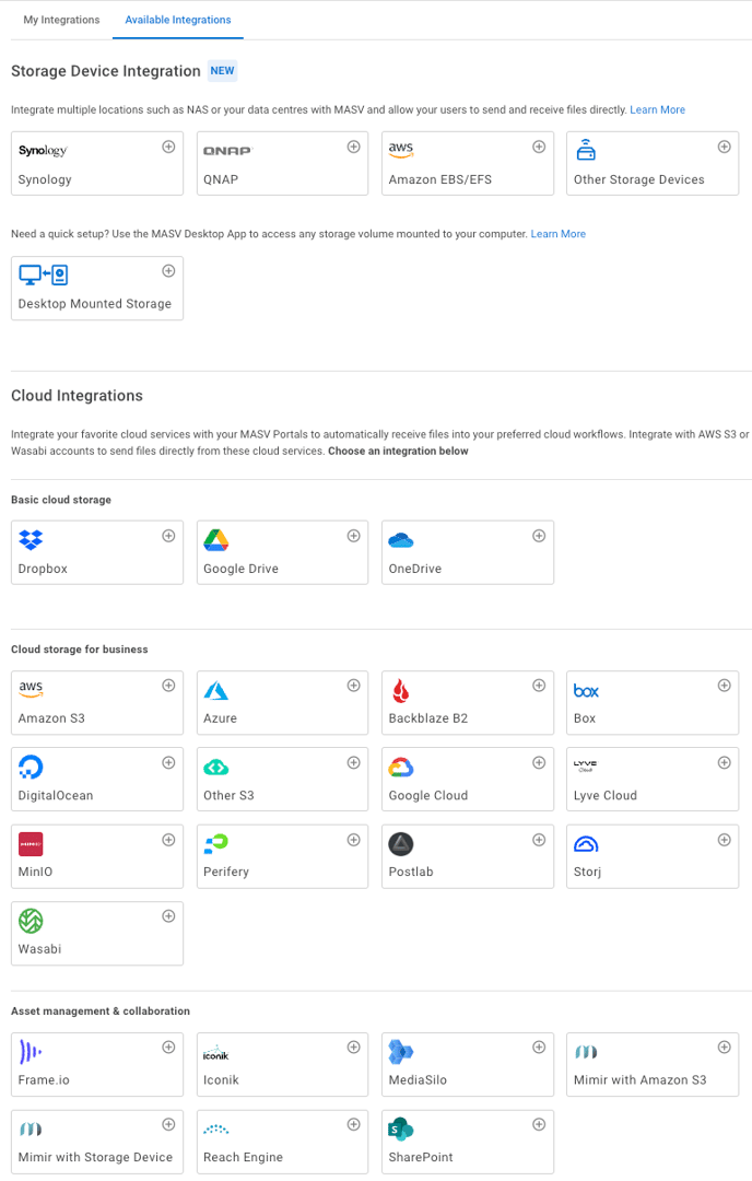 masv-available-integrations