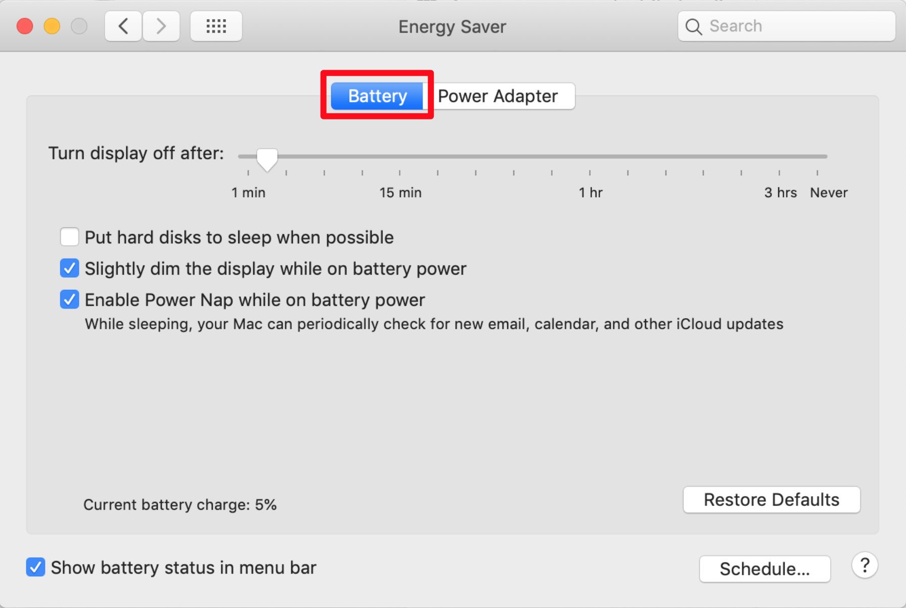 MAC battery energy saver dashboard