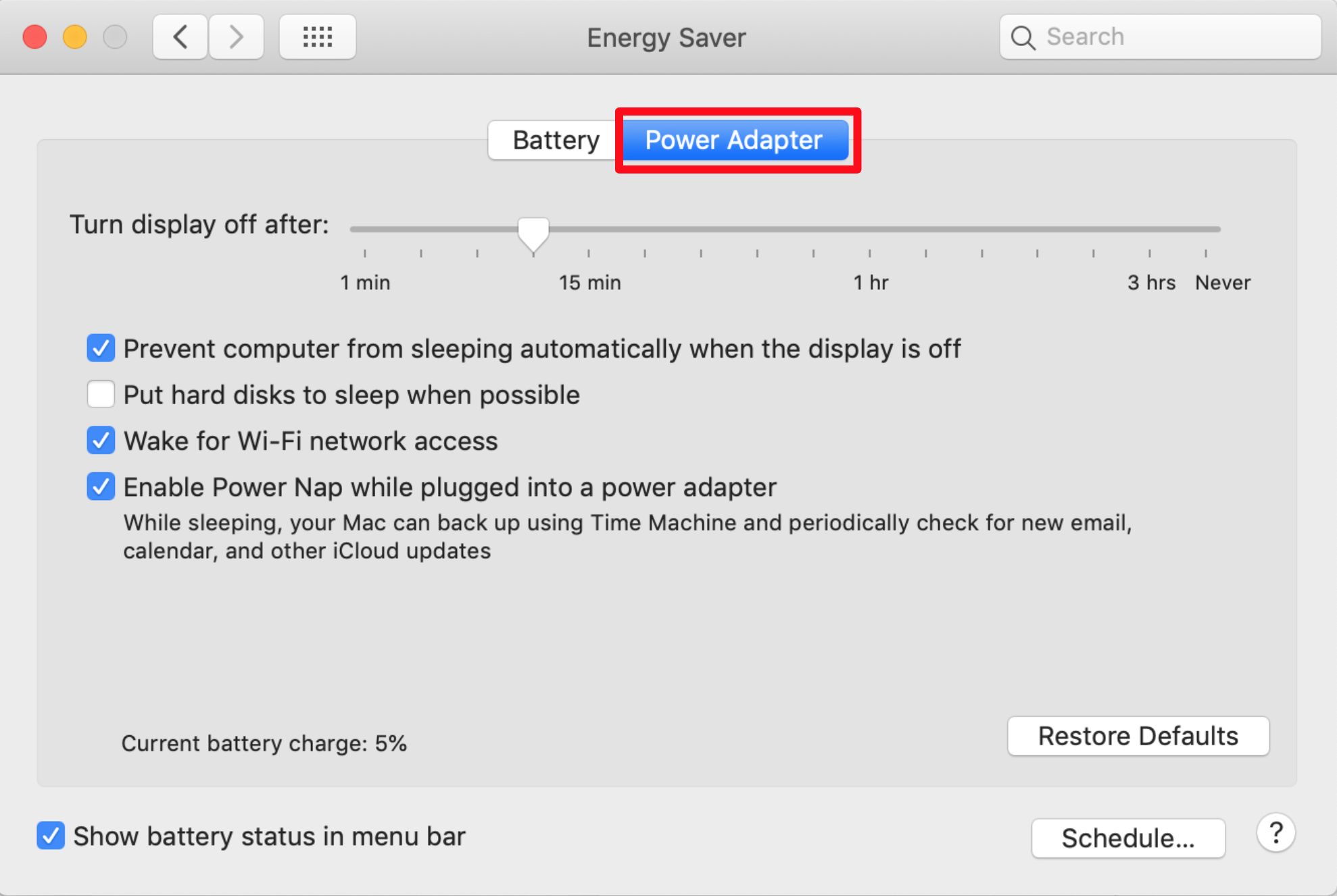 MAC power adapter energy saver dashboard