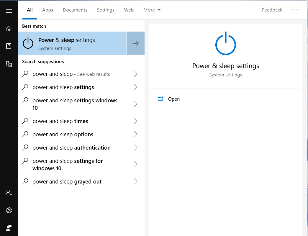 Windows power and sleep settings dashboard