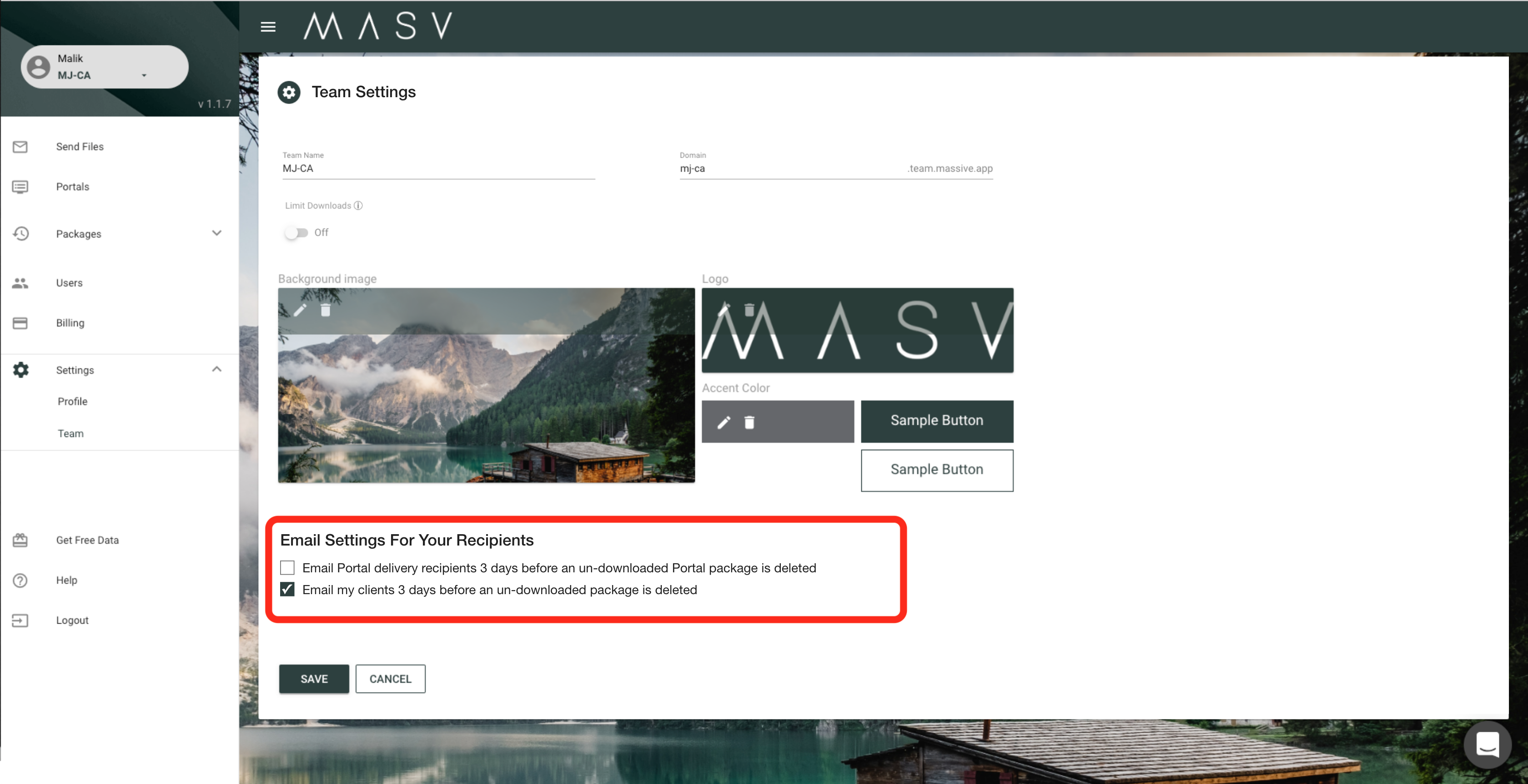 MASV email settings for your recipients
