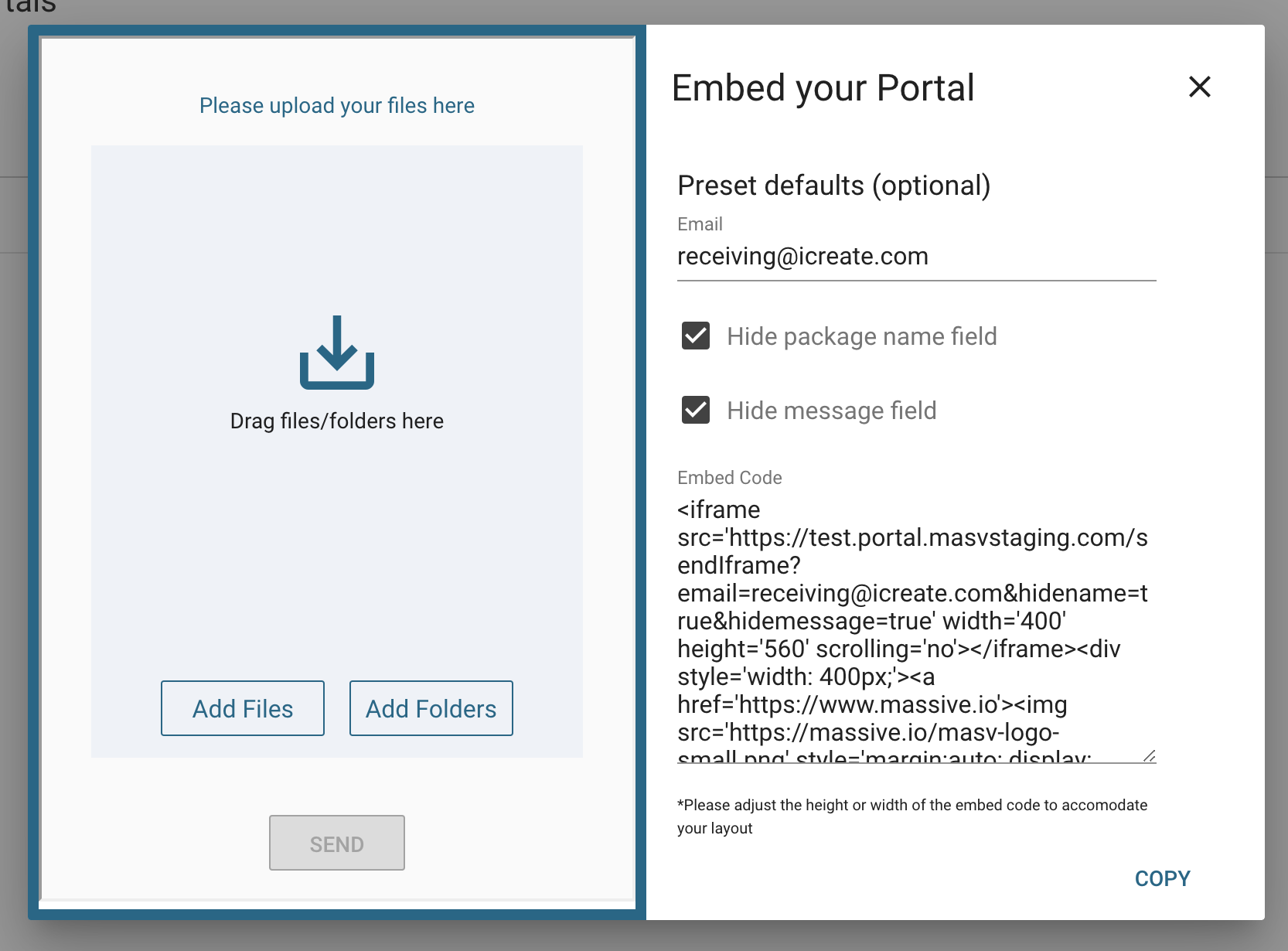 Embed Portals by email message