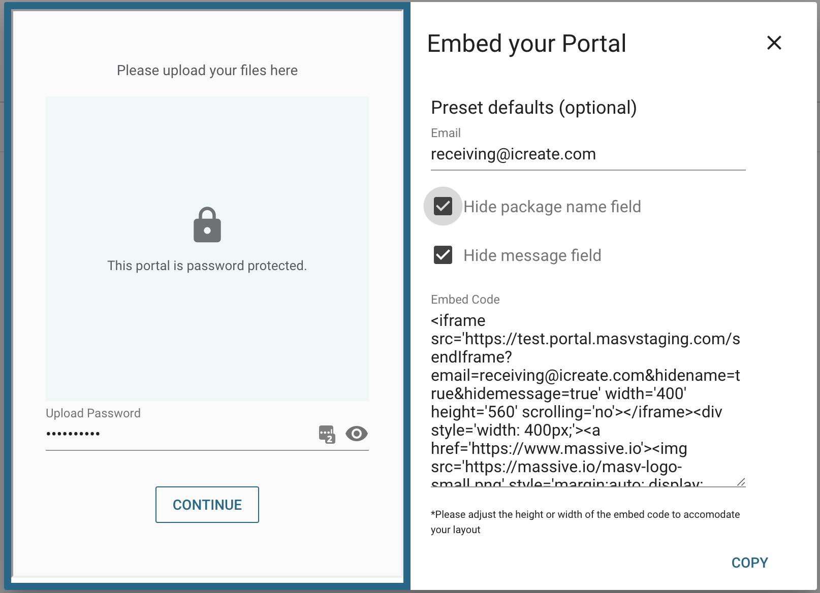Embed portals password