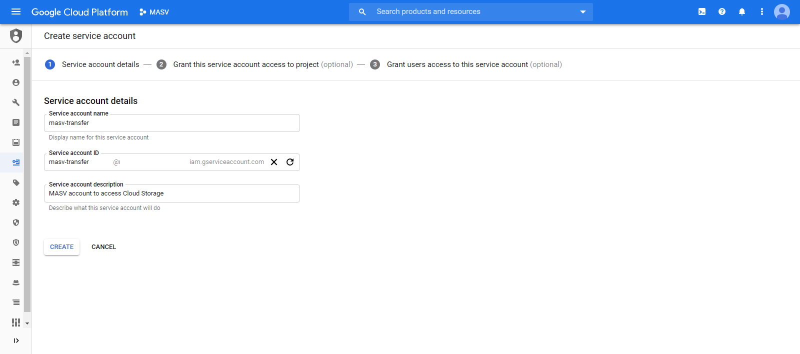 Google cloud platform save new service account