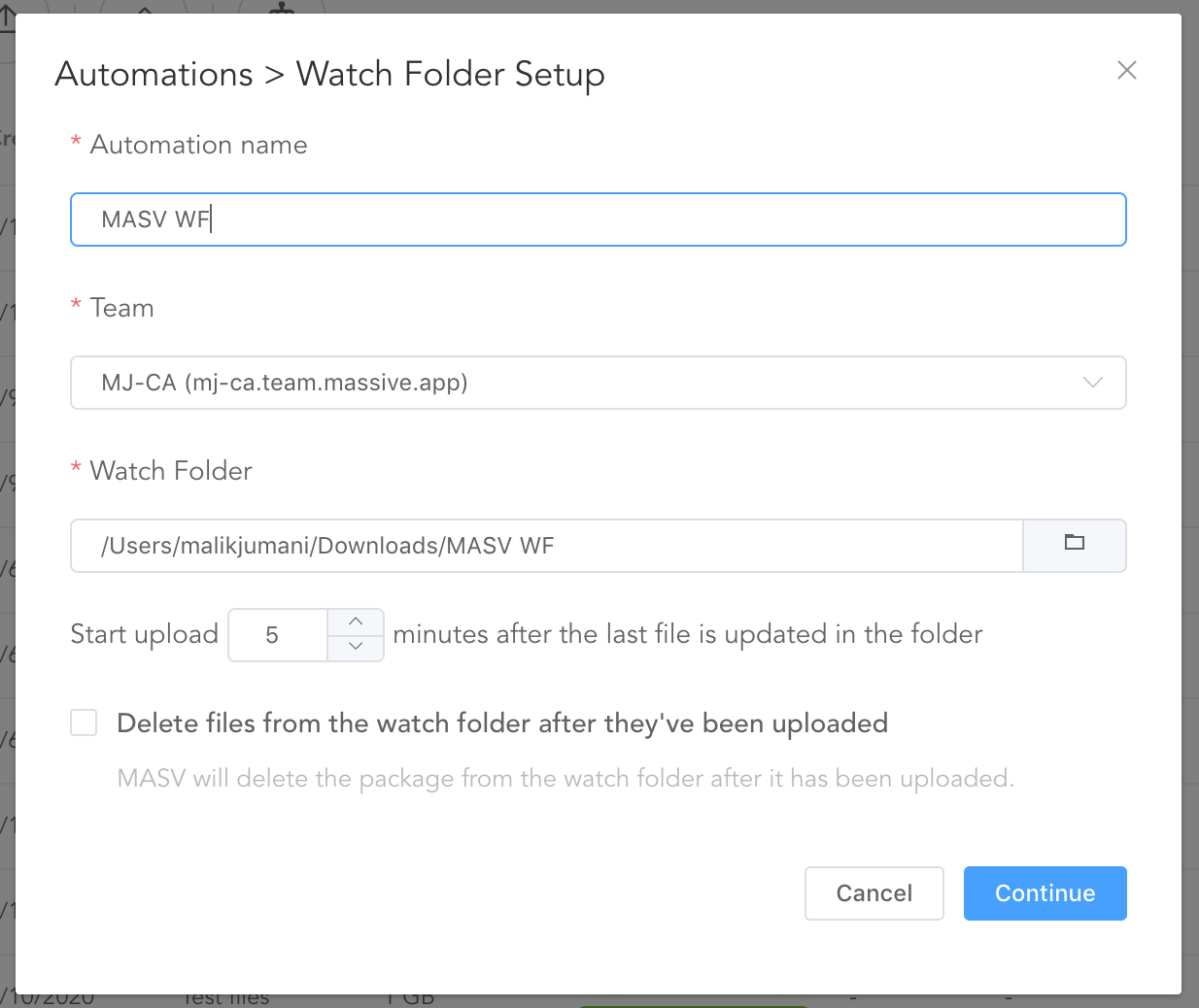Set up a new watch folder in MASV desktop app
