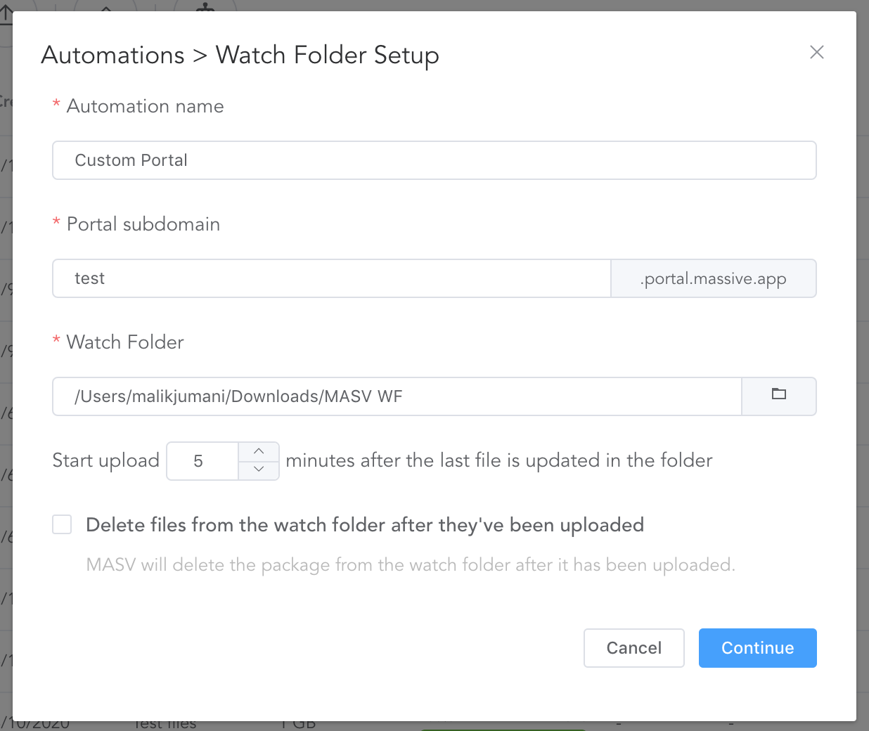 MASV Watch Foler Setup to Upload to Portal