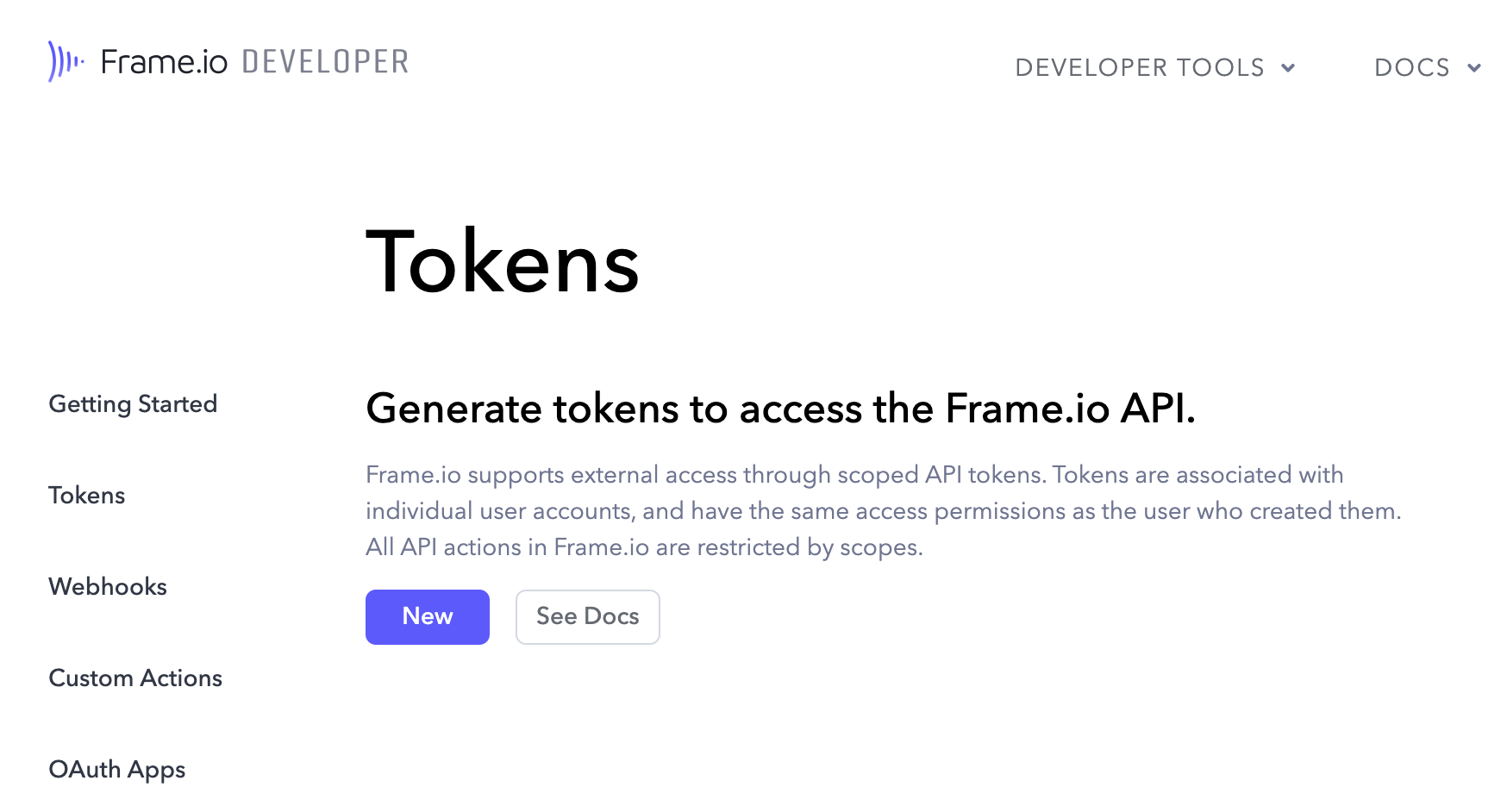 Frame.io デベロッパートークン