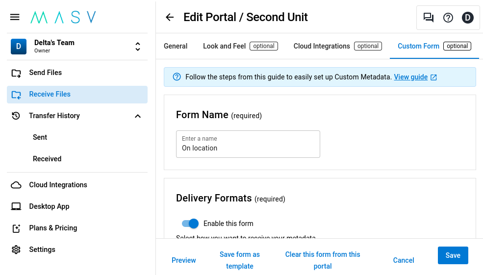 Editing a Portal’s Custom Metadata Form